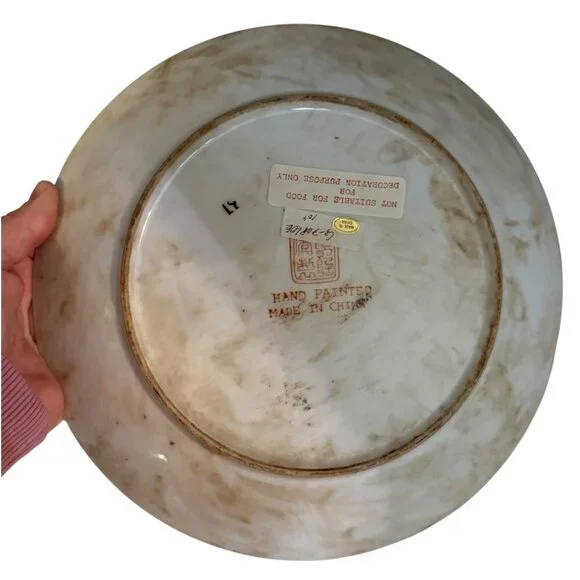 Vtg Cloisonne Qianlong Nan Zhi Chinese Hand Painted Decor Plate Tropical Fish - Picture 5 of 5